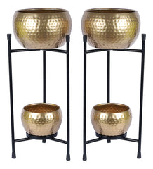 Black & Gold Double Layer Hammered Apple Planter Set of 2