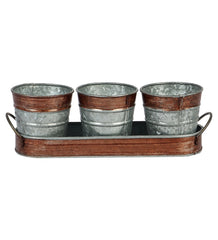 Brown & Silver Metal Table Planters with Tray Set of 4