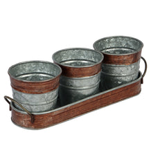 Brown & Silver Metal Table Planters with Tray Set of 4