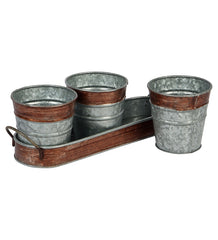 Brown & Silver Metal Table Planters with Tray Set of 4