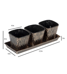 Black & Gold Metal Table Planters with Tray Set of 4