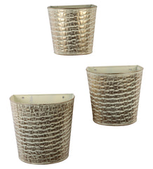 White & Gold Hammred Wall Planter Set of 3