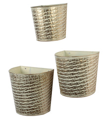 White & Gold Hammred Wall Planter Set of 3