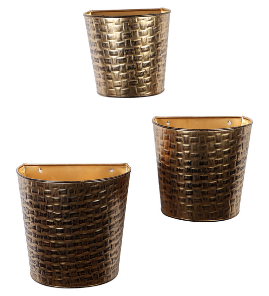 Gold & Black Hammered Wall Planter Set of 3