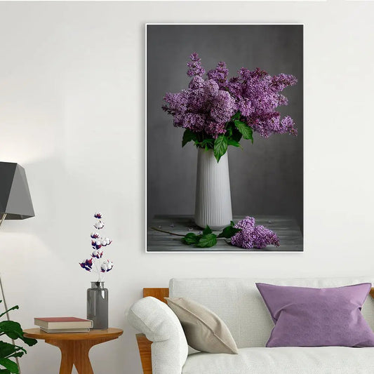 Soothing Lilac Flower Vase Still Life Canvas Painting