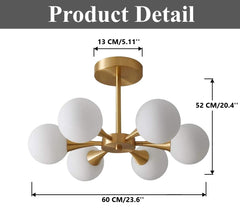 Trumpet Design Modern Sputnik Milky Globe Ceiling Chandelier