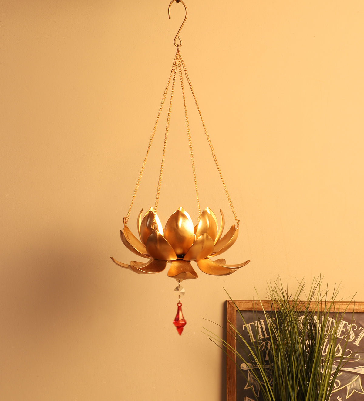 Hanging Lotus with Beads Tealight Holder