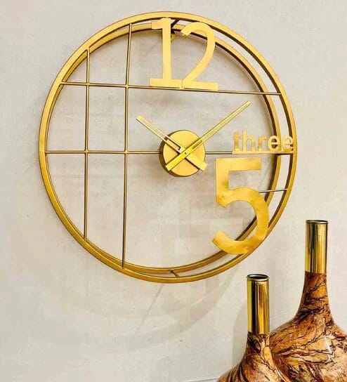 Alphabetic Metal Round Wall Clock (Gold)