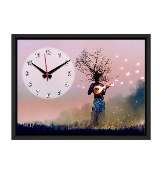 Black Engineered Women Printed MDF Analog Wall Clock