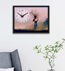 Black Engineered Women Printed MDF Analog Wall Clock