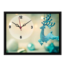 Black Framed Blue Deer MDF Analog Wall Clock