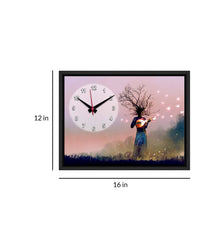 Black Engineered Women Printed MDF Analog Wall Clock