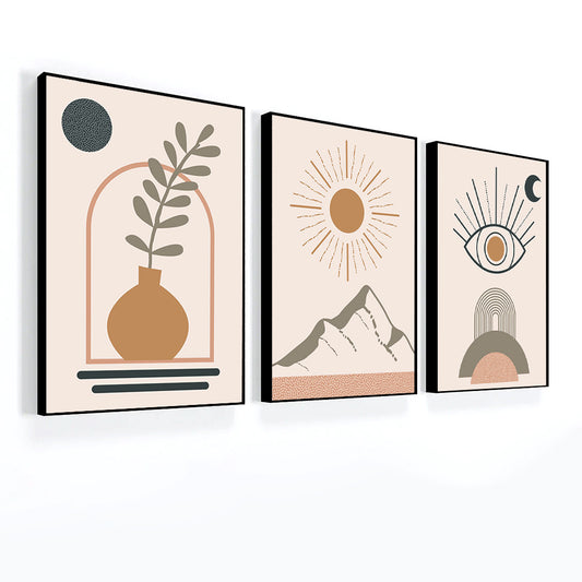 Boho Style Wall Art Picture Frames with Natural Abstract Landscape Set of 3