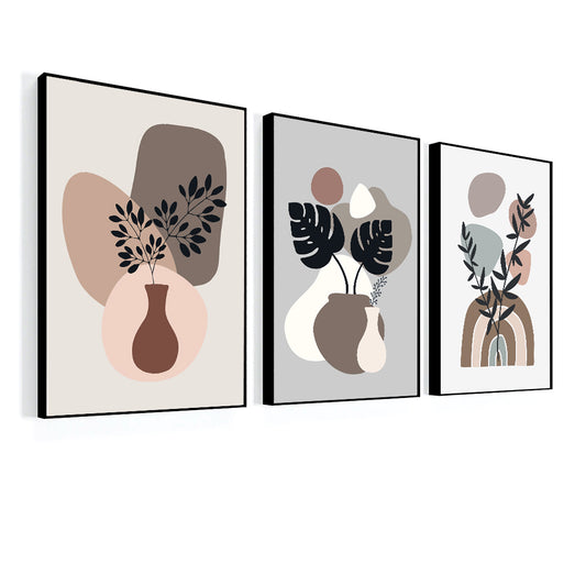 Boho Botanical Wall Art with Plant Organic Shapes Wall Art Set Of 3