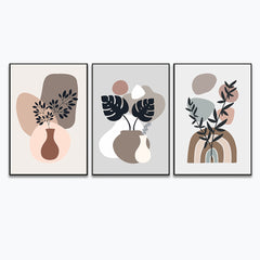 Boho Botanical Wall Art with Plant Organic Shapes Wall Art Set Of 3