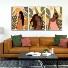 Boho Abstract Fashion Black Woman Wall Art Set of 3