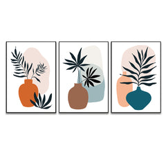 Contemporary Monochrome Art Posters Abstract Geometric Elements, Strokes, Leaves And Berries Set Of 3