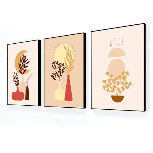 Boho Wall Decor Canvas Art Set, Abstract Minimalist Artwork, Mid-Century Morocco Pictures, Shabby Chic Prints for Home Set Of 3