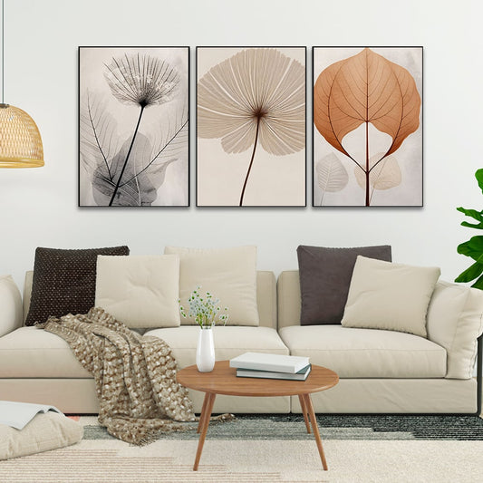 Bohemian Style Abstract Flowers and Leaves Set Of 3