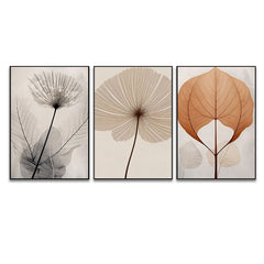 Bohemian Style Abstract Flowers and Leaves Set Of 3