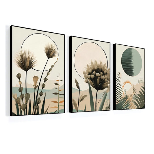 Boho Style Printable Modern Line Art Poster Bundle, Minimal Botanical Abstract Set Of 3