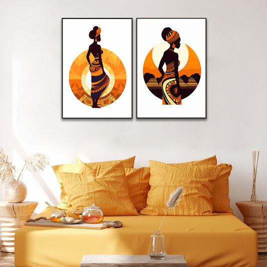 Boho Style Tribal African Girl Wall Art Set of 2