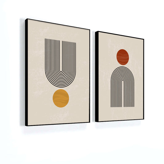 Mid-Century Abstract Contemporary Aesthetic Wall Art Set of 2
