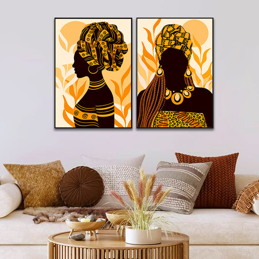 Bohemian Beautiful Ethnic African Woman Wall Art Set of 2