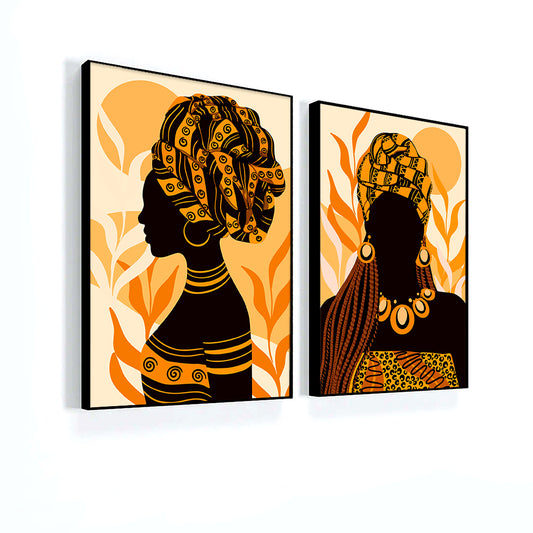 Bohemian Beautiful Ethnic African Woman Wall Art Set of 2