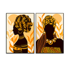 Bohemian Beautiful Ethnic African Woman Wall Art Set of 2