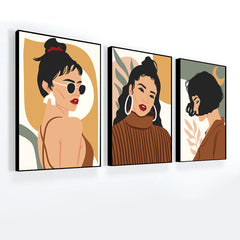 Modern Art Premium Brown Boho Frame Painting for Wall Decoration Set of 3