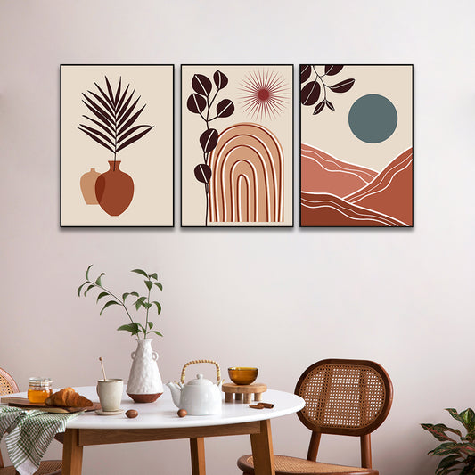 Boho Wall Art, Abstract Gallery Mountain Wall Set, Sun And Moon Decorative Set of 3