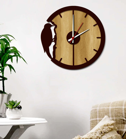 Brown Woodpekar MDF Modern Analog Wall Clock