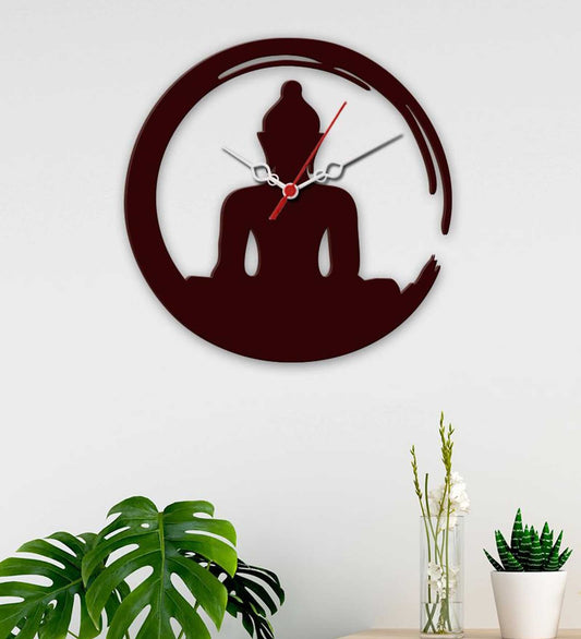 Brown MDF Gautam Buddha Inspired Modern Wall Clock