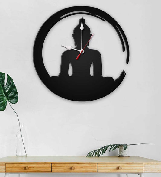 Black MDF Gautam Buddha Inspired Modern Wall Clock
