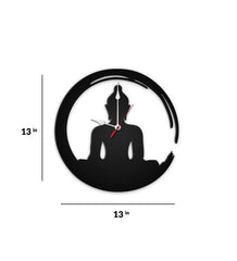 Black MDF Gautam Buddha Inspired Modern Wall Clock