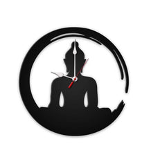 Black MDF Gautam Buddha Inspired Modern Wall Clock