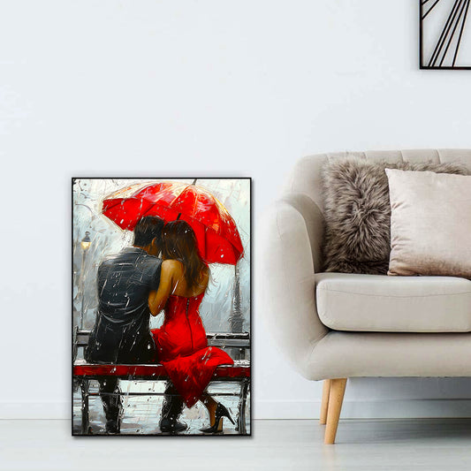 Romance In The Rain, Love Couple Canvas Painting, Wall Art Décor