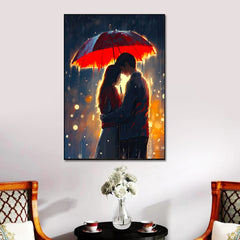 Beautiful Romance in The Rain, Love Couple Canvas Wall Paintings & Arts