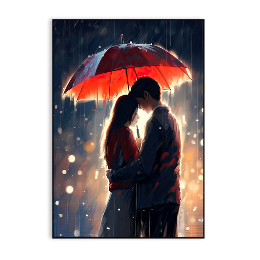 Beautiful Romance in The Rain, Love Couple Canvas Wall Paintings & Arts