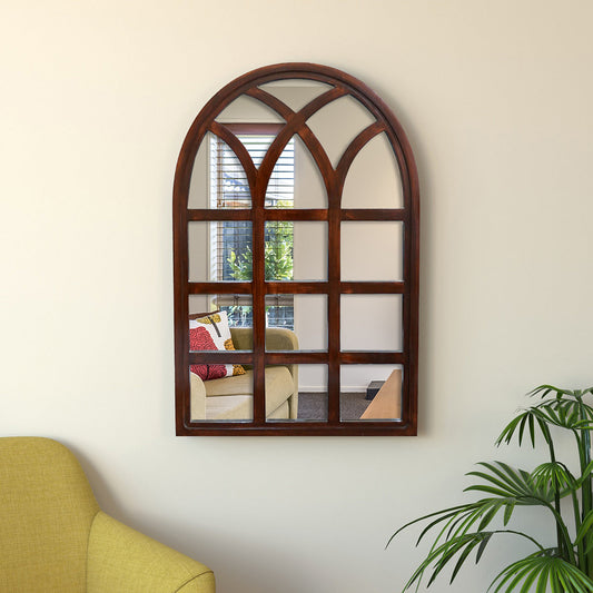 Arch Motif Window Frame Wooden Mirror