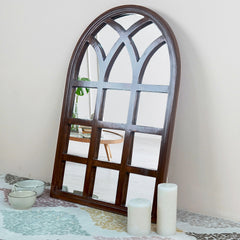 Arch Motif Window Frame Wooden Mirror