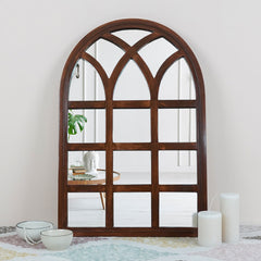 Arch Motif Window Frame Wooden Mirror