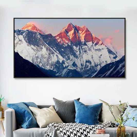 Big Panoramic Beautiful Everest And Lhotse At Sunset Canvas Painting