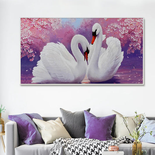 Romantic Couple of Swans Canvas Wall Painting & Wall Art