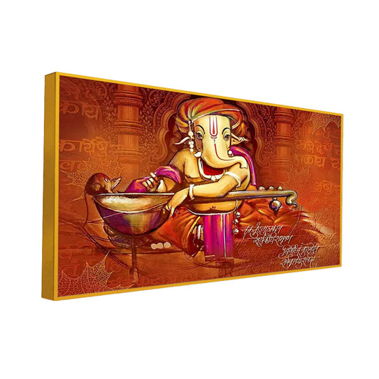 Auspicious Ganesha Playing Veena Canvas  Wall Painting