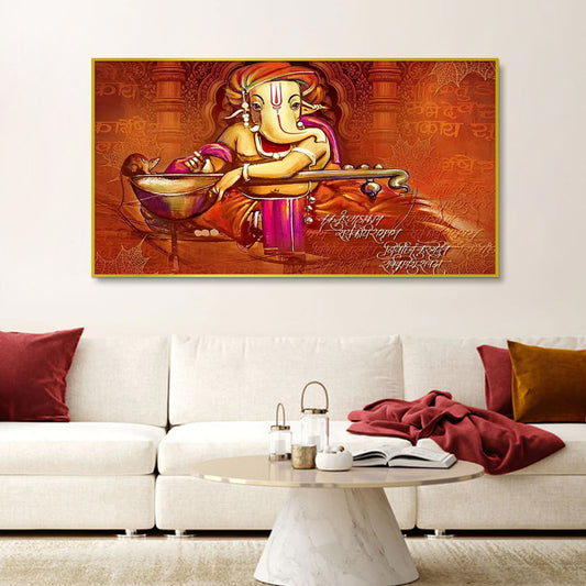 Auspicious Ganesha Playing Veena Canvas  Wall Painting