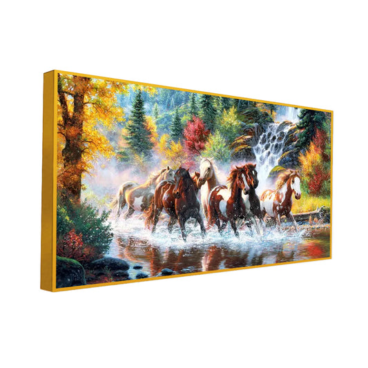 Seven Running Horses in Water Canvas  Big Panoramic Wall Painting