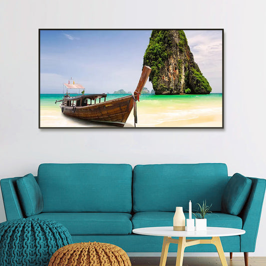 House Boat and Lake Scenery Canvas Painting