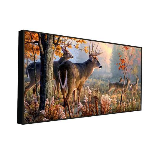 Beautiful Deer Forest Scenery Wide Format Canvas  Wall Painting